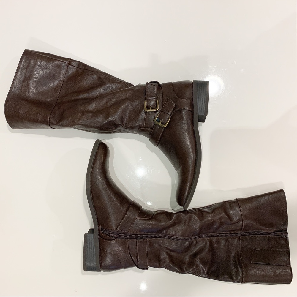 Brown faux leather boots